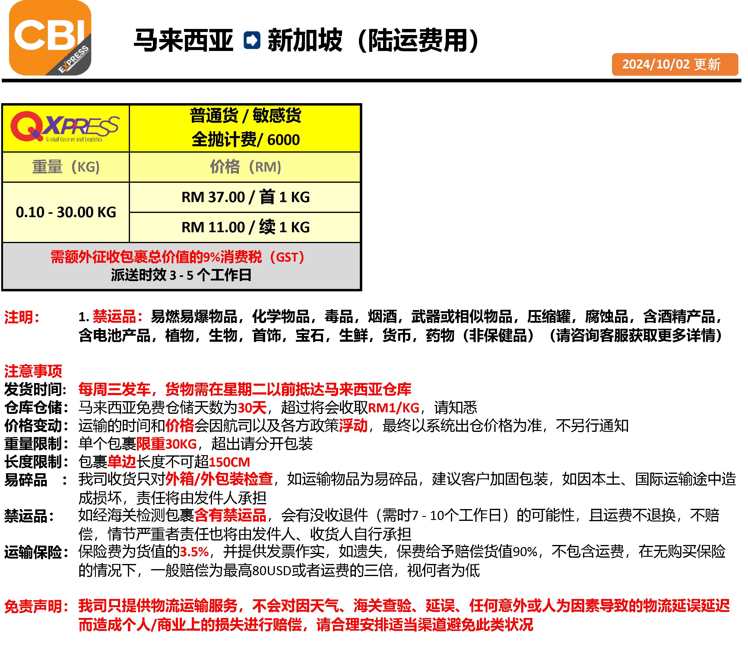 马来西亚到新加坡陆运价格｜CBI EXPRESS 跨境物流