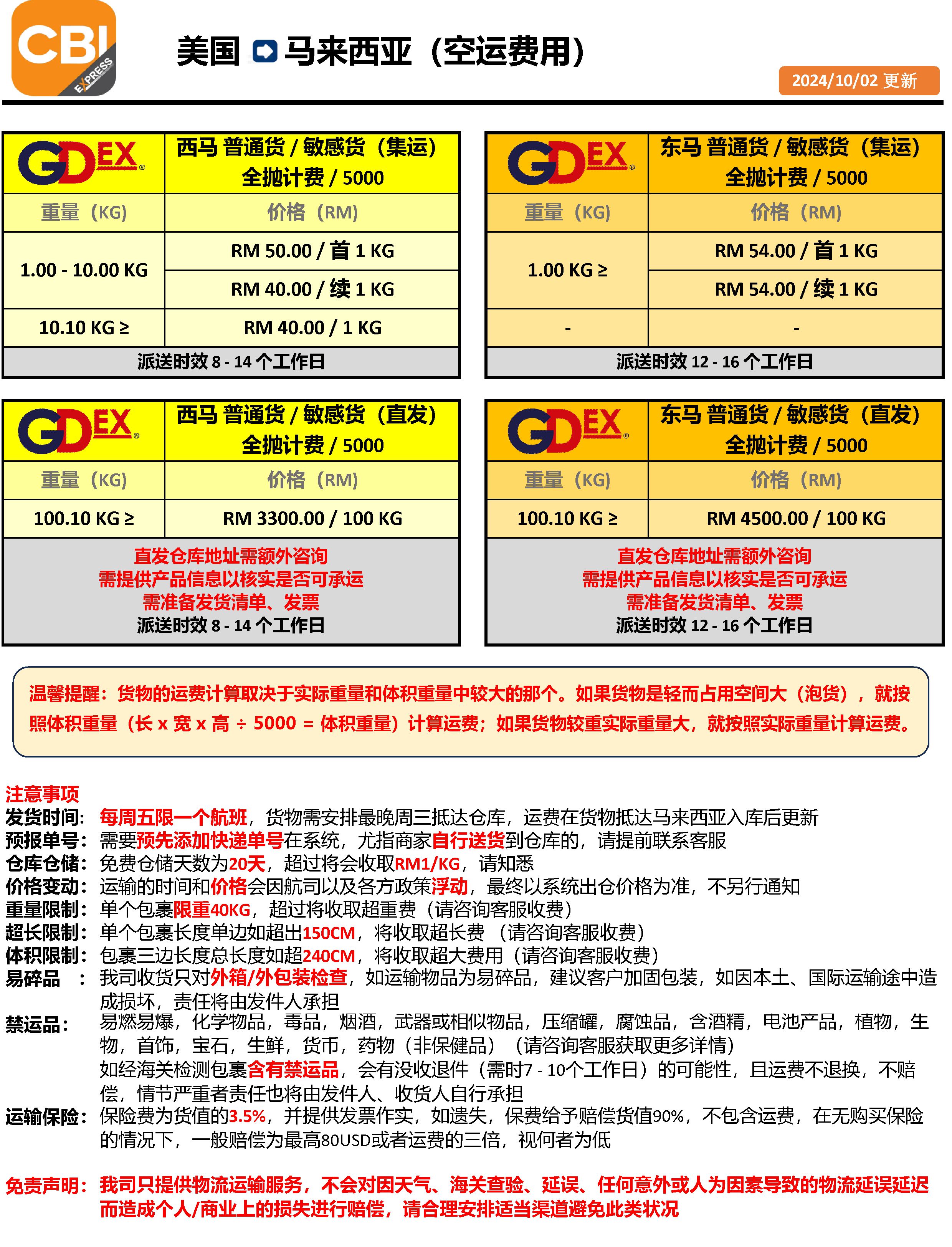 美国到马来西亚空运价格| CBI EXPRESS 集运跨境运输